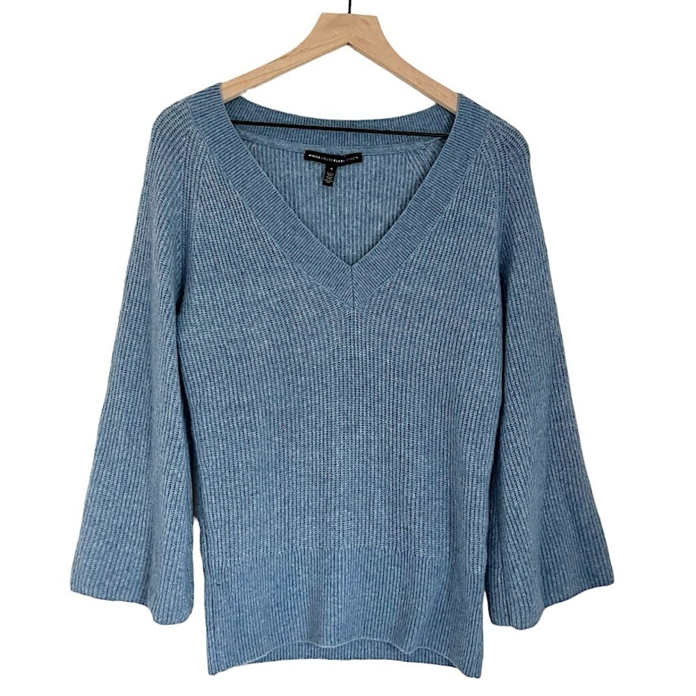 White House Black Market Wool‎ Women’s 3/4 Drama Sleeve Sweater Blue Size Small